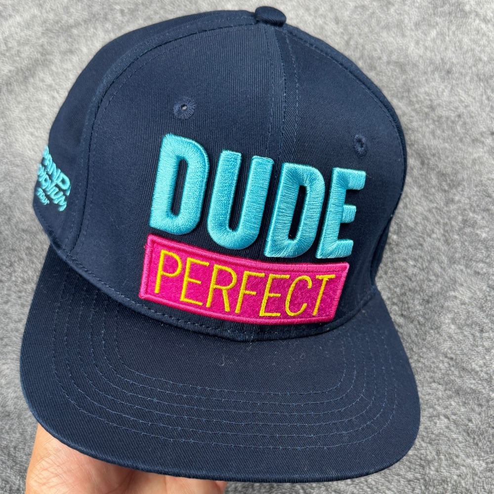 Dude Perfect Panda-Monium Tour Snapback Hat Navy Blue Neon 3D‎ Puff Embroidery